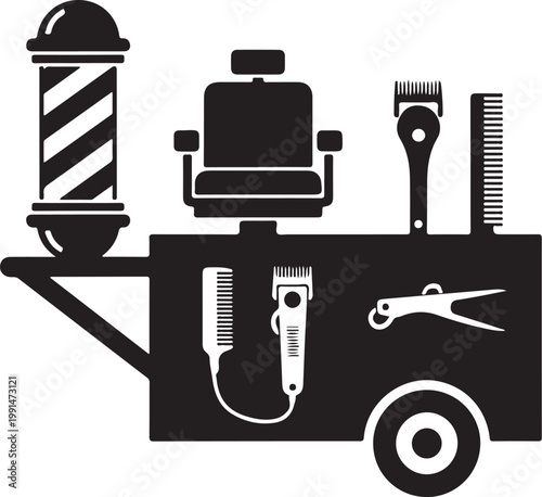 Barber shop icons, black and white vector graphics, hairdresser tools, 6 elements