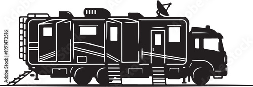 Motorhome, RV, recreational vehicle, black, vector illustration, camping, travel