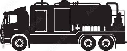 Fire truck, emergency vehicle, rescue truck, black silhouette, vector illustration