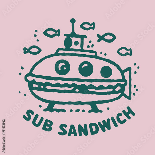 Funny vintage submarine sandwich print featuring whimsical design and playful quote for t-shirt lovers and food enthusiasts