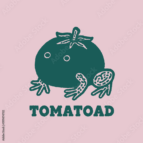 Funny vintage print of a whimsical tomato frog, perfect for quirky t-shirt designs that bring smiles and laughter