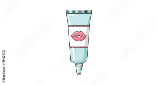 Light blue cosmetic tube of lip gloss or balm featuring a pink lip icon on a white label against a plain background.