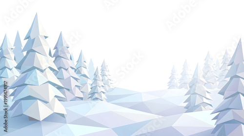 Triangular Facet Snowy Forest and Hills Illustration for Vector Artwork