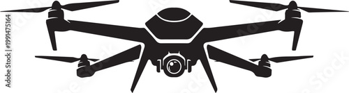 Drone, quadcopter, aerial, vector icon, black silhouette, white background