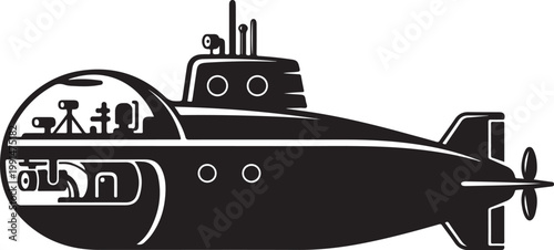 Black submarine vector icon, nautical symbol, oceanography sign, marine vessel