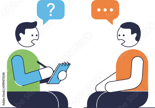 Professional interviewer taking notes while talking to a candidate during a formal job discussion in a modern office work setting