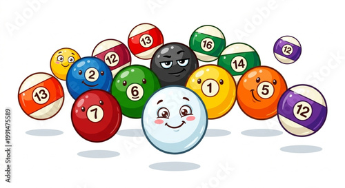 Cute Billiard Balls Cartoon Characters Collection