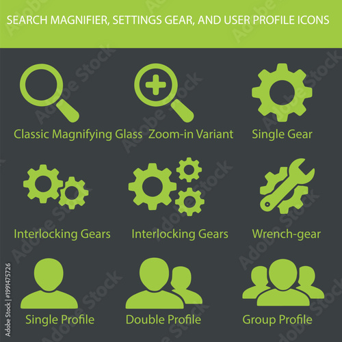Search magnifier, settings gear, and user profile icons