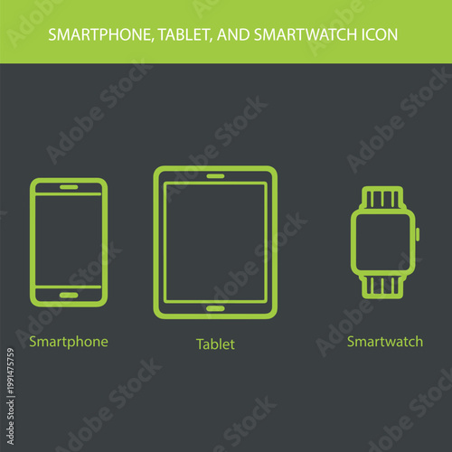 smartphone, tablet, and smartwatch icon set