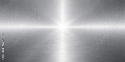 Shiny brushed metal texture on a polished silver stainless steel plate surface with a grey metallic aluminum material pattern and light reflection backdrop
