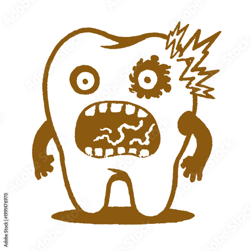 Funny vintage tooth character with a quirky expression for a humorous t-shirt design