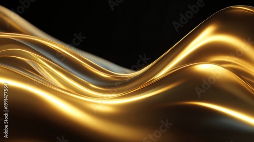 Abstract golden waves on black background luxury and elegance