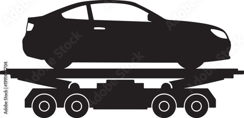 Car Transport, Vehicle Carrier, Truck and Car, Transportation Silhouette, Black Icon