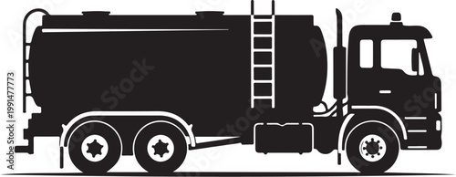 Black oil truck, fuel tanker, silhouette, vector illustration, industrial vehicle