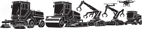 Heavy Machinery Icons, Construction Equipment, Industrial Vehicles, Tractor Silhouettes