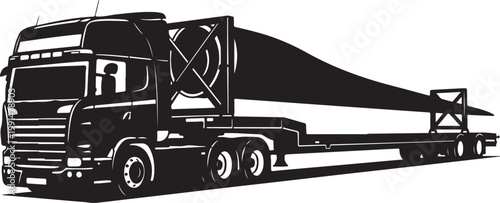 Black truck, semi-truck, trailer, vector illustration, transportation, cargo, heavy industry