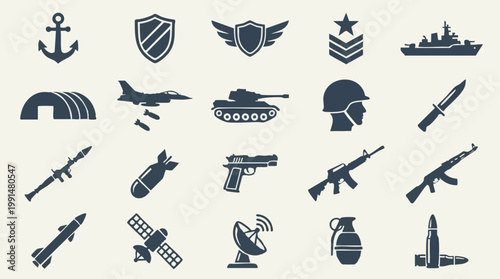 Obraz na plátně Collection of diverse military and warfare vector icons