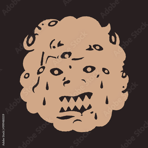 Funny vintage engraved illustration of a grinning monster design, perfect for quirky t-shirt lovers and fans of unique art styles