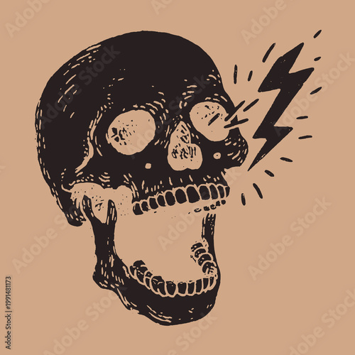 Funny vintage skull illustration with lightning, perfect for unique t-shirt designs and humorous quotes