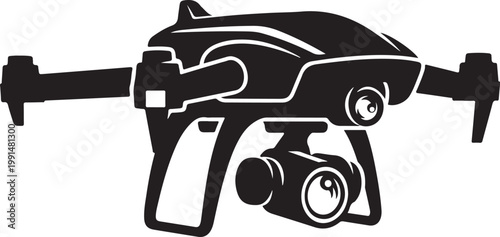 Drone, aerial, camera drone, quadcopter, black silhouette, vector icon