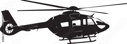 Black helicopter silhouette, aircraft icon, rotorcraft symbol, transport vehicle