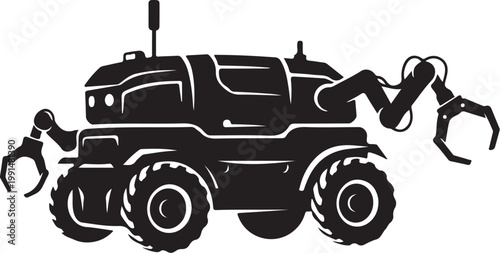 Industrial robotic tractor, heavy machinery, construction equipment, mechanical vehicle