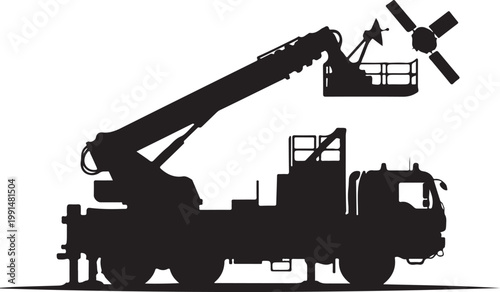 Black silhouette, construction crane, wind turbine installation, industrial equipment, heavy machinery