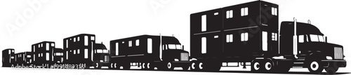 Truck, semi-truck, trailer, shipping, cargo, transport, logistics, fleet, vehicle, silhouette, black and white