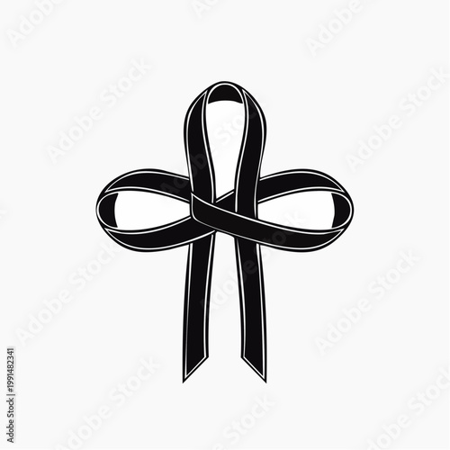 Black awareness ribbon tied in a cross shape