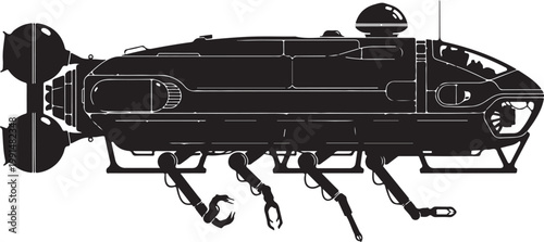 Submarine, underwater vehicle, black illustration, vector graphics, ocean exploration