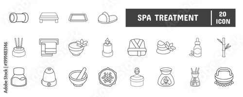 20 Spa Treatment Line Icon Illustration Set