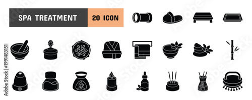 20 Spa Treatment Glyph Icon Illustration Set