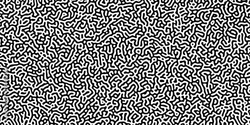 Turing reaction diffusion monochrome seamless pattern with chaotic motion .Linear design with biological shapes. Organic lines in memphis. abstract turing organic wallpaper background .	