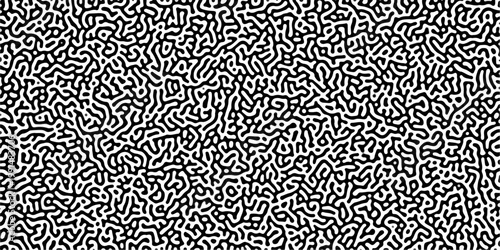 Turing reaction diffusion monochrome seamless pattern with chaotic motion .Linear design with biological shapes. Organic lines in memphis. abstract turing organic wallpaper background .	