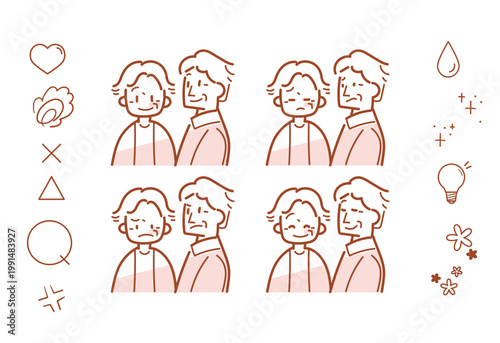 シニア男女の表情パターン4種セット.