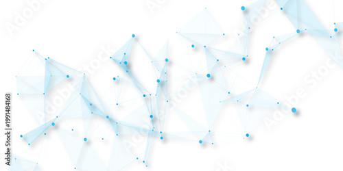 Abstract geometric background with connecting dots and lines with low poly triangle shapes. Polygonal Mesh Background Vector design digital technology concept Global network connection data structure.
