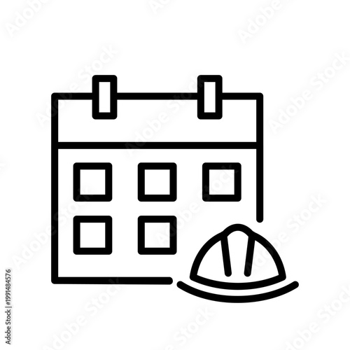 Minimalist black and white line icon representing construction project management and work schedule planning