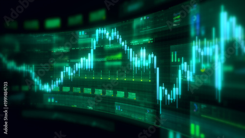 Futuristic global financial data visualization, world map and digital globe with candlestick chart, stock trading analytics, forex market dashboard, fintech infographic, big data interface