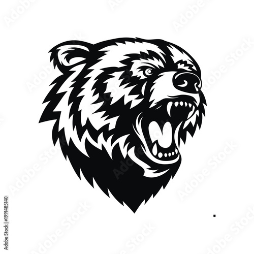 Black and white vector illustration of a roaring bear head vector style