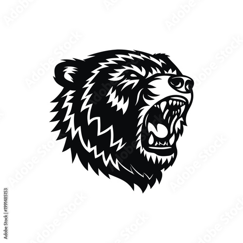 Black and white vector illustration of a roaring bear head vector style