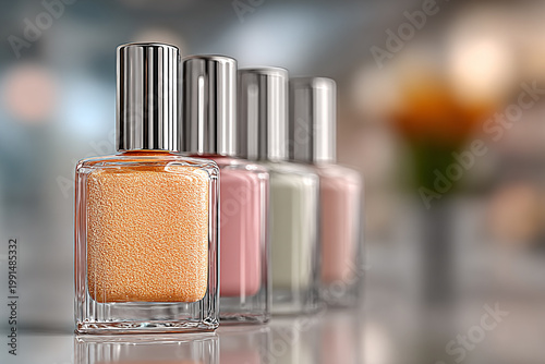 Red nail polish and pink perfume glass bottles create a glamorous cosmetics composition with liquid beauty products isolated on a black background for professional makeup and manicure care