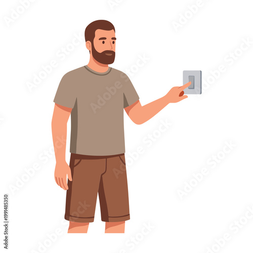 Man holds light switch in hand standing indoors