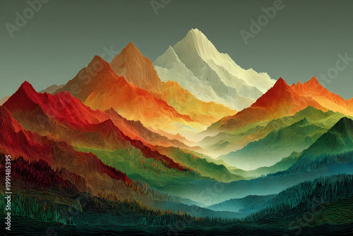 A breathtaking morning mist blankets the mountain valley as the sun rises over the snow-capped Alps, casting a soft light across the peaks and clouds during a tranquil dawn in the natural landscape