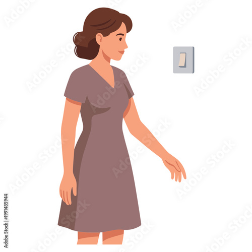Woman reaching to turn on light switch indoors