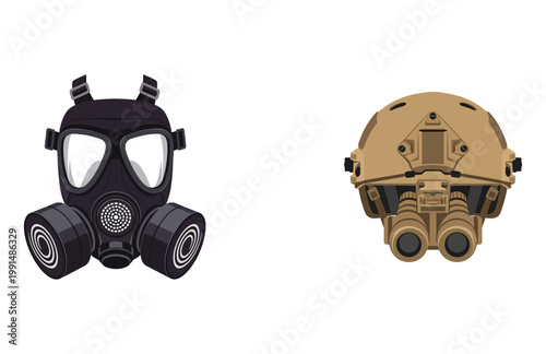Vector Illustration of a Gas Mask and Night Vision Goggles