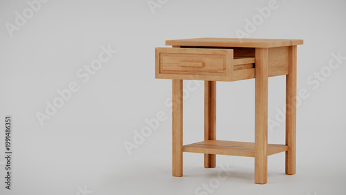 Canvas Print 3D render of compact wooden nightstand with single drawer and lower shelf