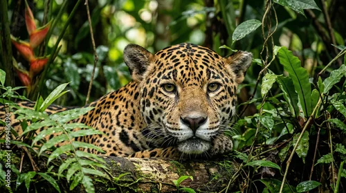 Fototapeta na wymiar Close up of a Jaguar (Panthera onca) in natural habitat, Amazon rainforest, Loreto, Peru.
