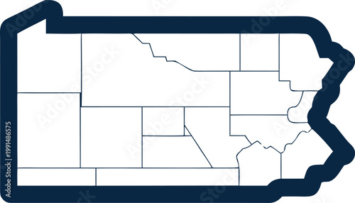 Pennsylvania state map with county borders and thick dark blue outline vector illustration.