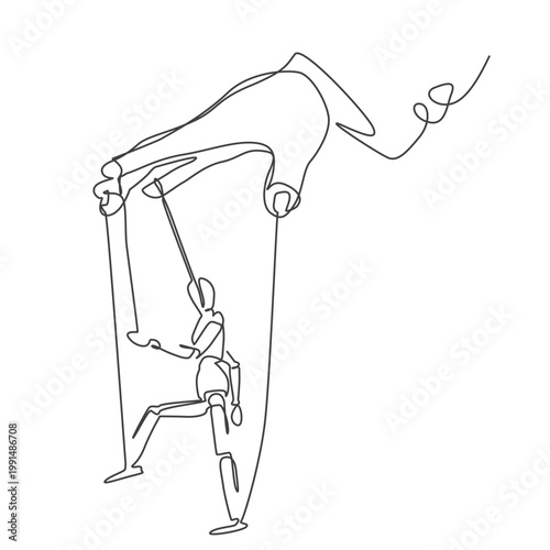 Hand Controlling Wooden Puppet – One Line Art Illustration