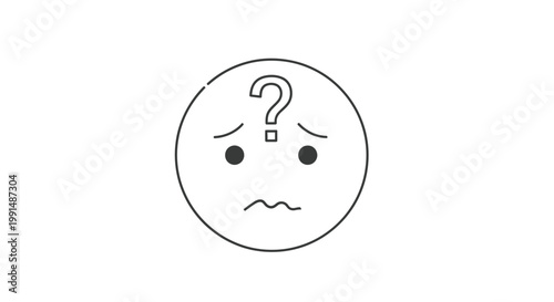 Confused face, puzzled emoticon, question mark, worried expression, simple line icon